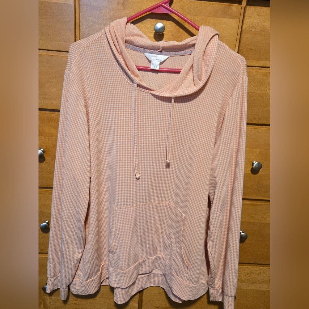 Ladies Weatherproof Vintage Peach White Gingham Hoodie XXL - Picture 1 of 4